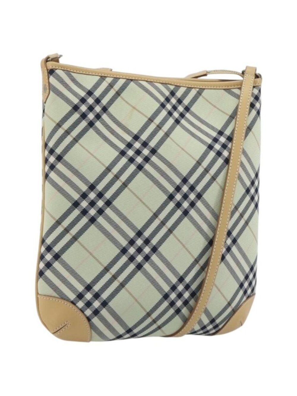 Authentic BURBERRY Nova Check Blue Label Shoulder Bag Nylon Green Silver